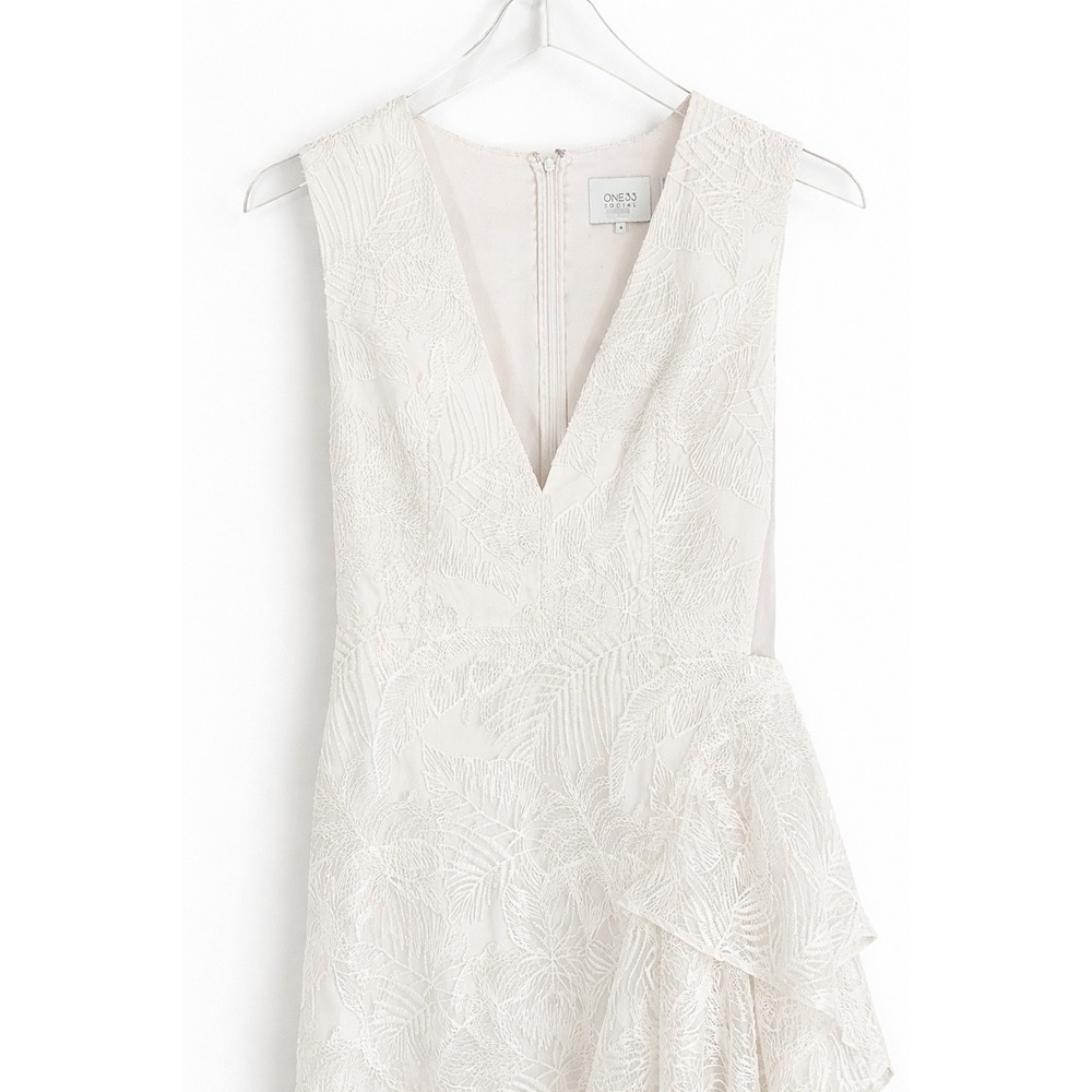 ONE33 Social White Lace Ruffle Midi Dress Size 4 High-Low Formal Bridal Party - Picture 15 of 16